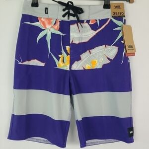 NEW Boy's Youth Vans 18" Outseam 4 Way Stretch Board Shorts Purple Swim Sz 25/10